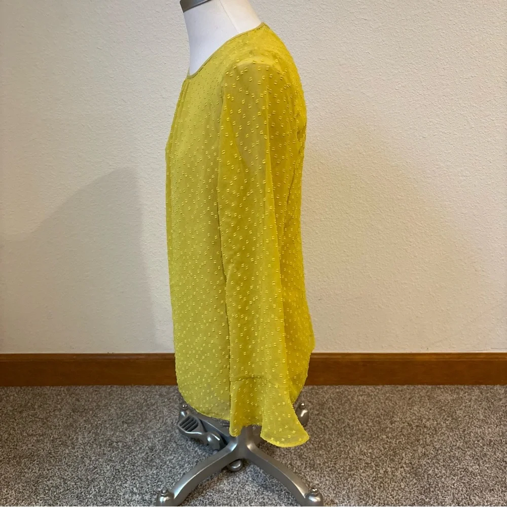 Banana Republic Sheer Swiss Dot Blouse Bright Mustard Yellow Women’s Small - Picture 5 of 12